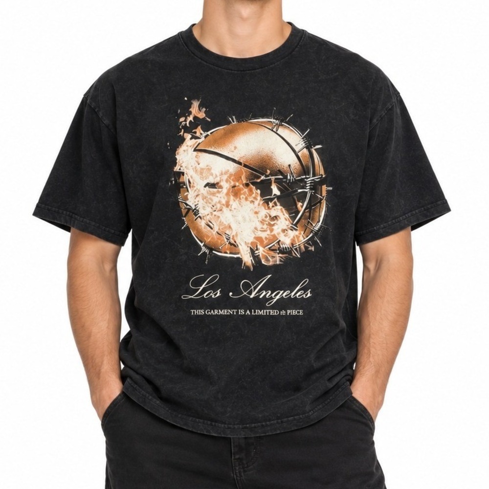 boohooMAN T-Shirt Mens S Charcoal Acid Wash Basketball Graphic Streetwear Tee